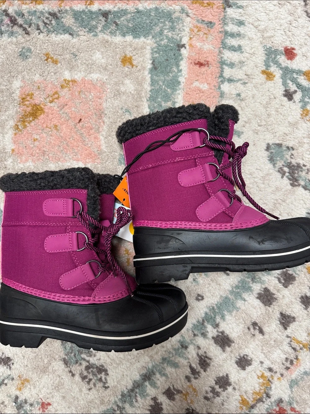Cat & Jack Magenta and Black Kids Waterproof Snow Boots Size 1